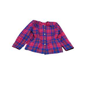 Vintage Joan Leslie Women's Blazer Wool Blend Size 14 Pink/Blue Plaid Pink Lined